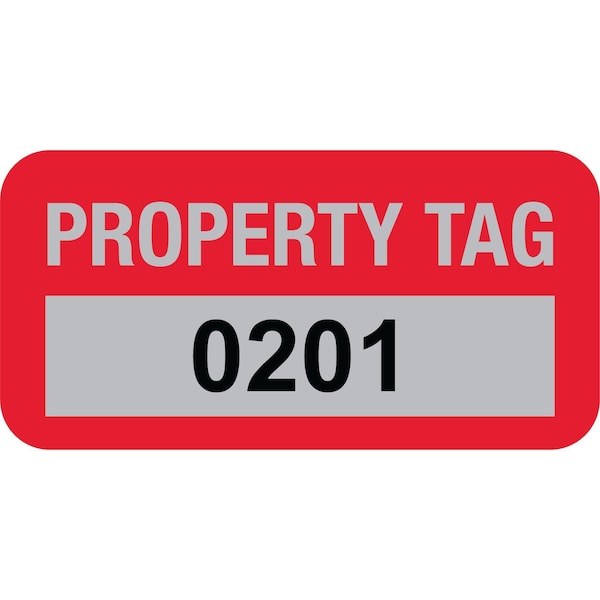 Lustre-Cal Property ID Label PROPERTY TAG5 Alum Dark Red 1.50in x 0.75in Serialized 0201-0300, 100PK 253769Ma1Rd0201 - main